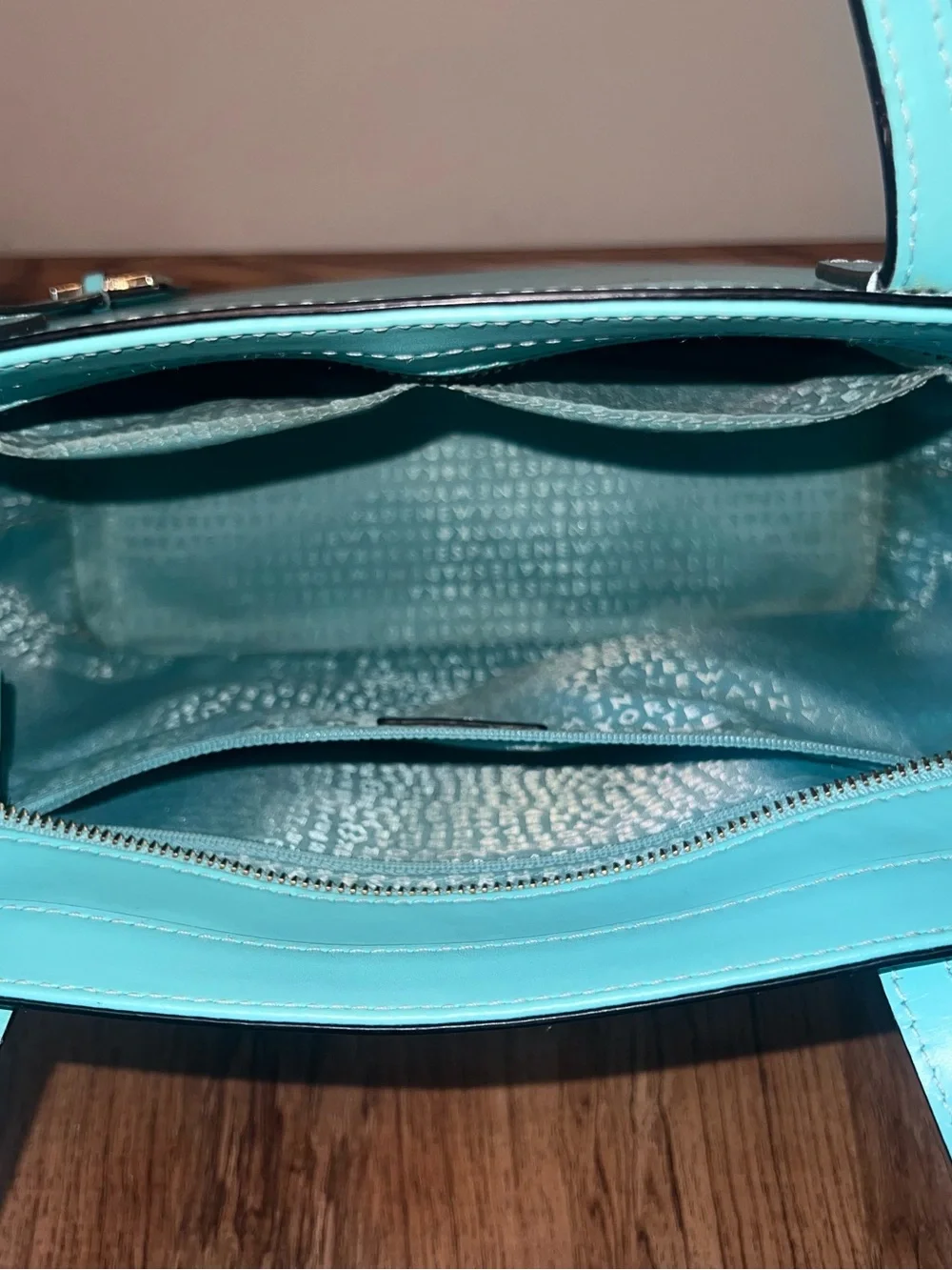 kate spade Turquoise Leather Tote with Logo Charm